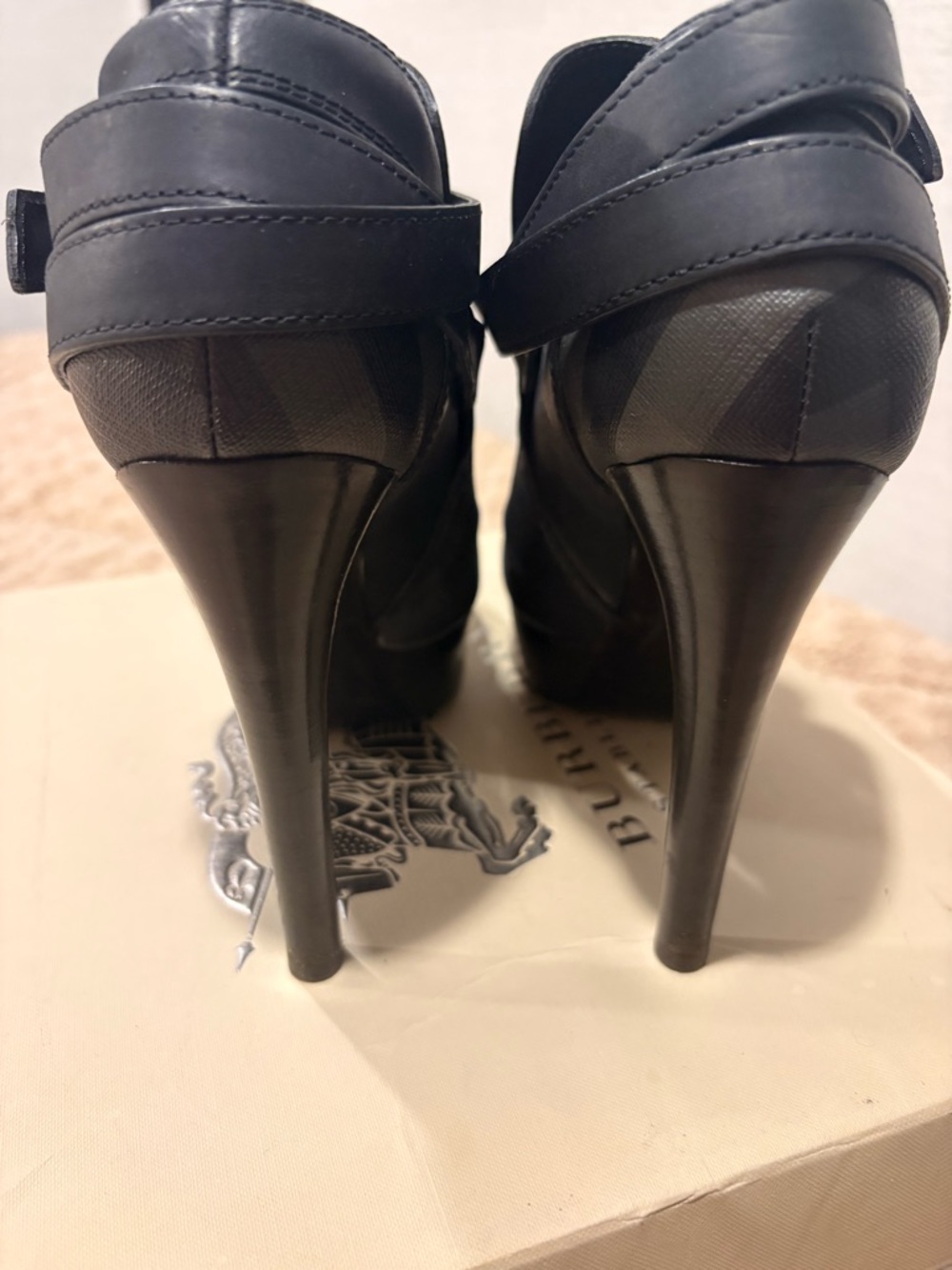 Burberry Charcoal Grey High-Heel Ankle Boots with Wrap Strap - Picture 5 of 5